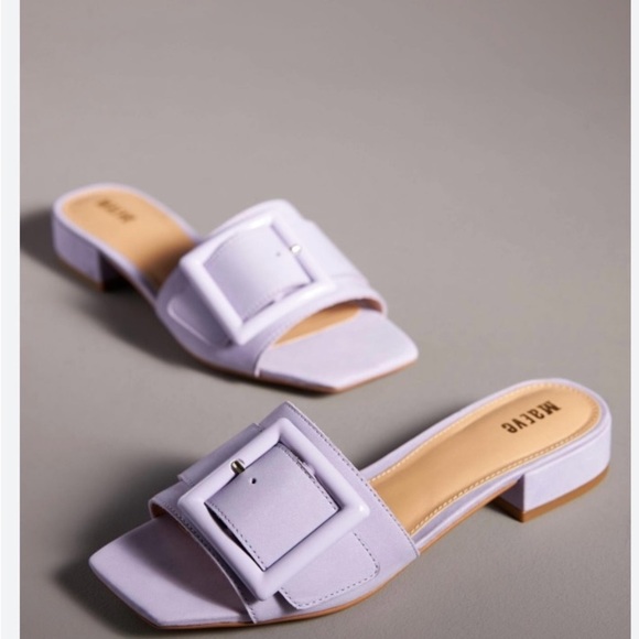 Maeve Buckle Slide Sandals Mules, Lavender Suede with Decorative Buckle Size 7.5 - Picture 1 of 5